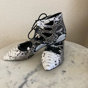 ASOS black and white snake skin lace up flats